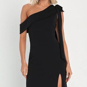 Lulus Stepped Out Stunning Black One-Shoulder Mermaid Maxi Dress